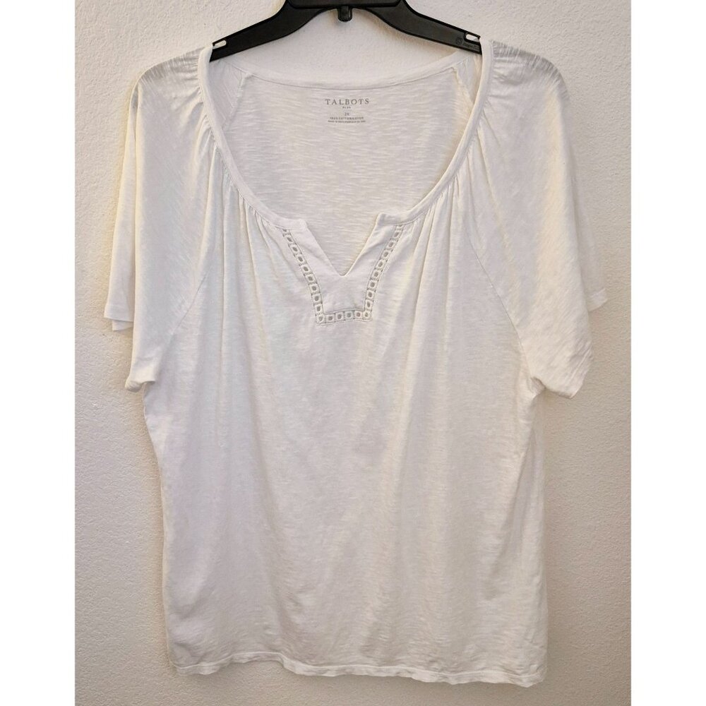 Talbots 100% Cotton Relaxed Fit V Neck Pullover Flutter Sleeve Top Size 2X EUC